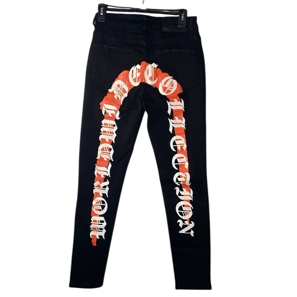 BooHoo Man Skinny Stretch Jeans Men’s 28x30 Black Spellout World Wide Collection - Picture 3 of 16